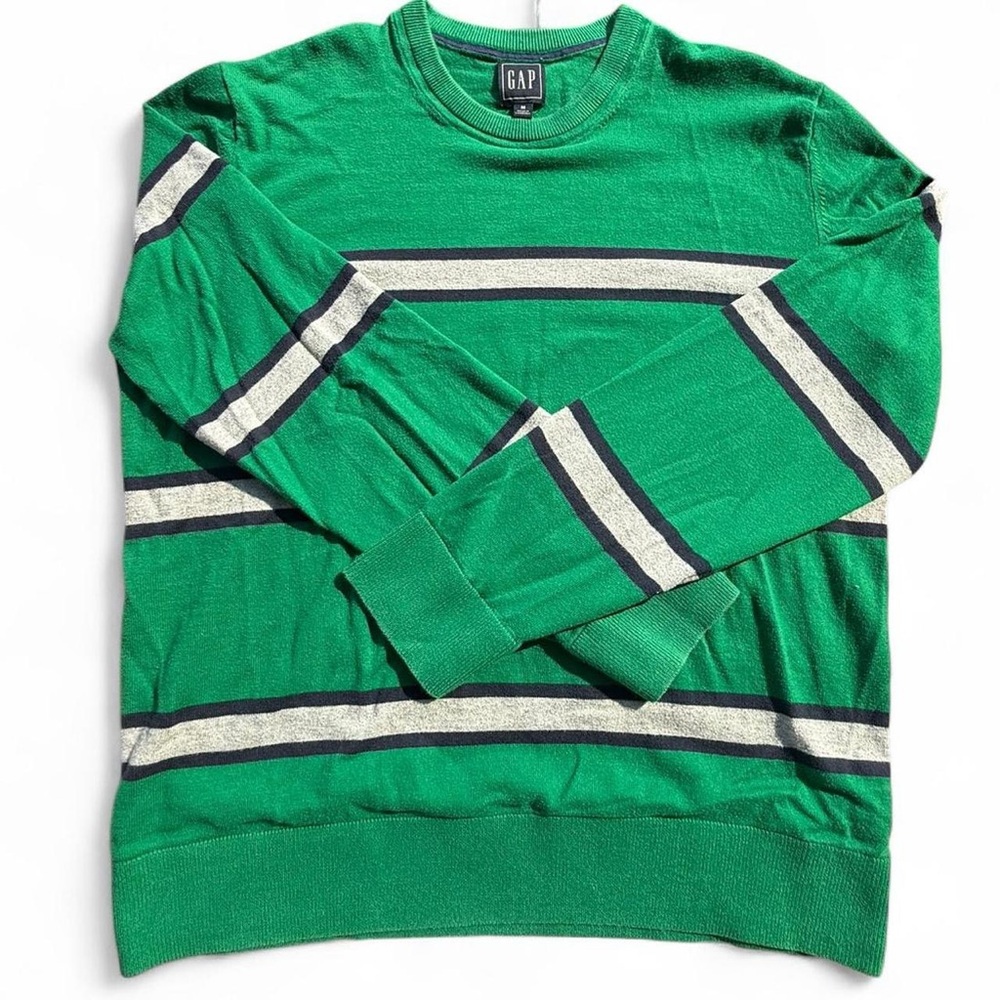 GAP Men's Vibrant Green Striped Crewneck Sweater